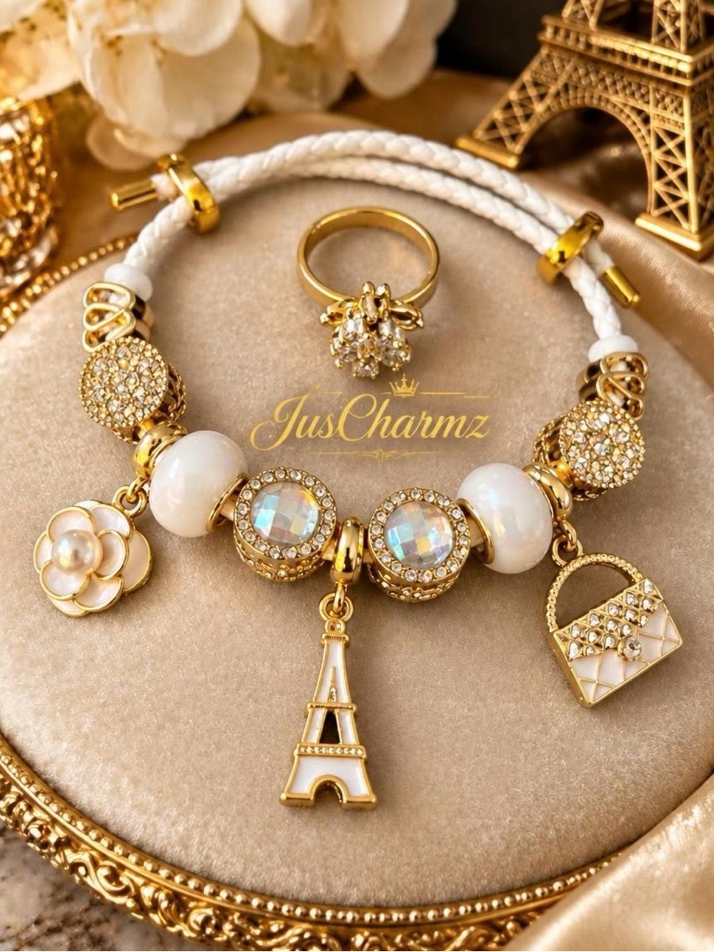 Paris Charm Bracelet with Bonus Crystal Ring